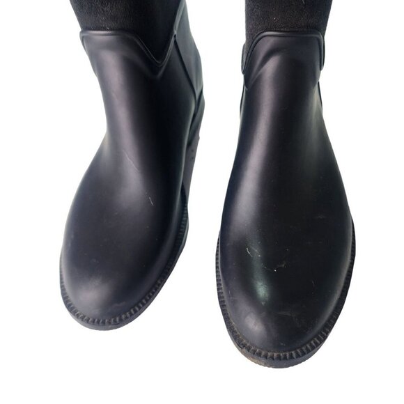 London Fog Mixed Media Flocked Leather & Rubber Knee High Boots Black Size 9-9.5 - Picture 3 of 12